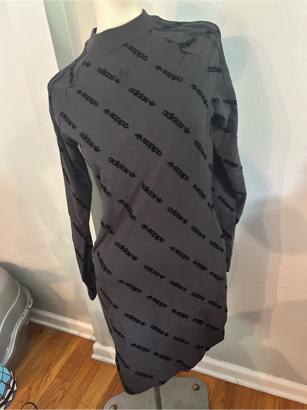 adidas Black All-Over Logo Long Sleeve Dress